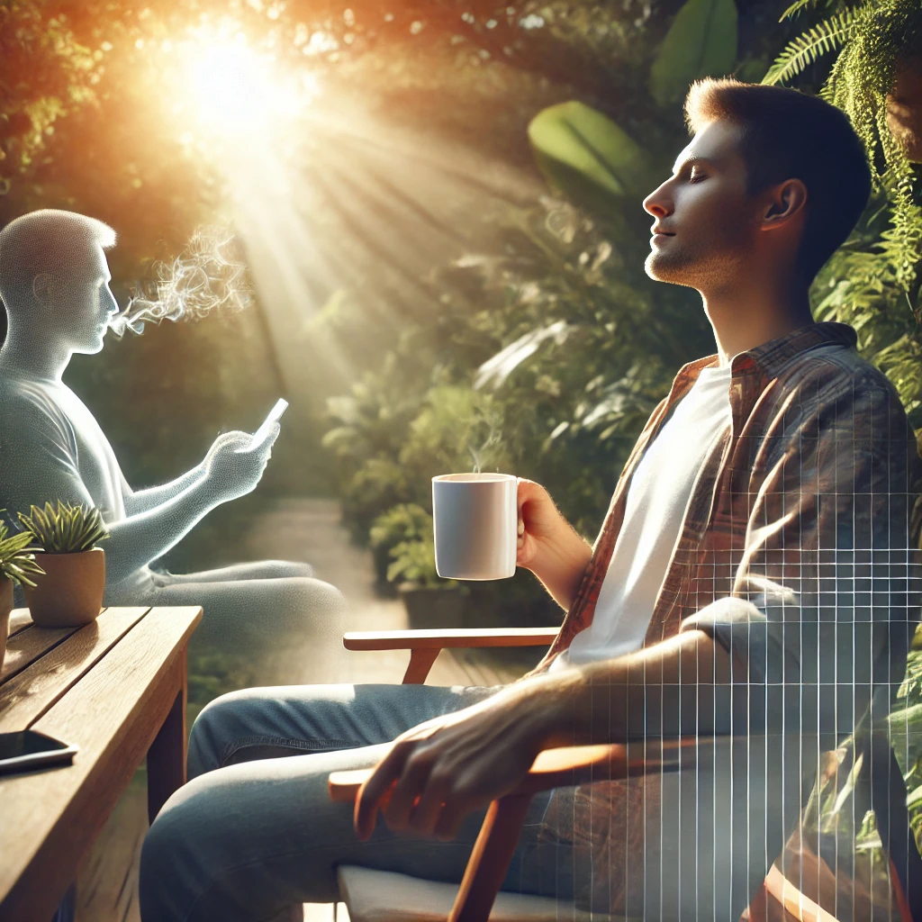 digital dopamine detox Man enjoying a morning digital dopamine detox outdoors