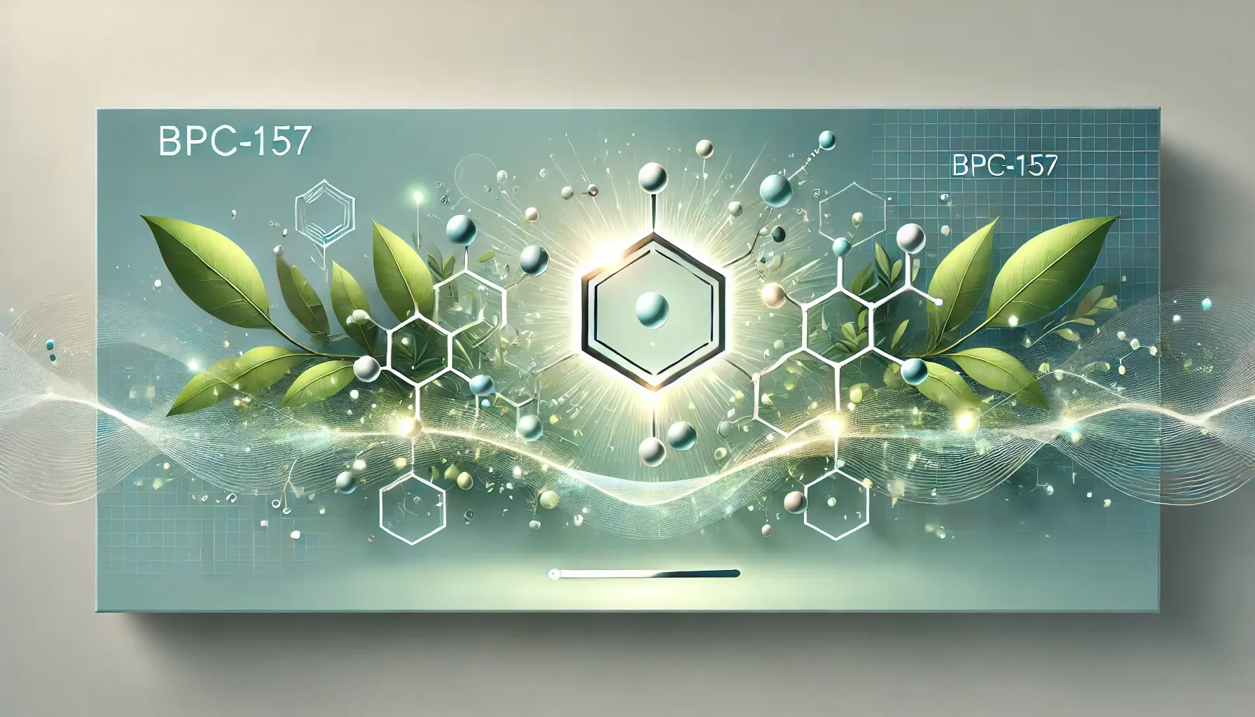 BPC-157 peptide with healing energy and natural plant elements.