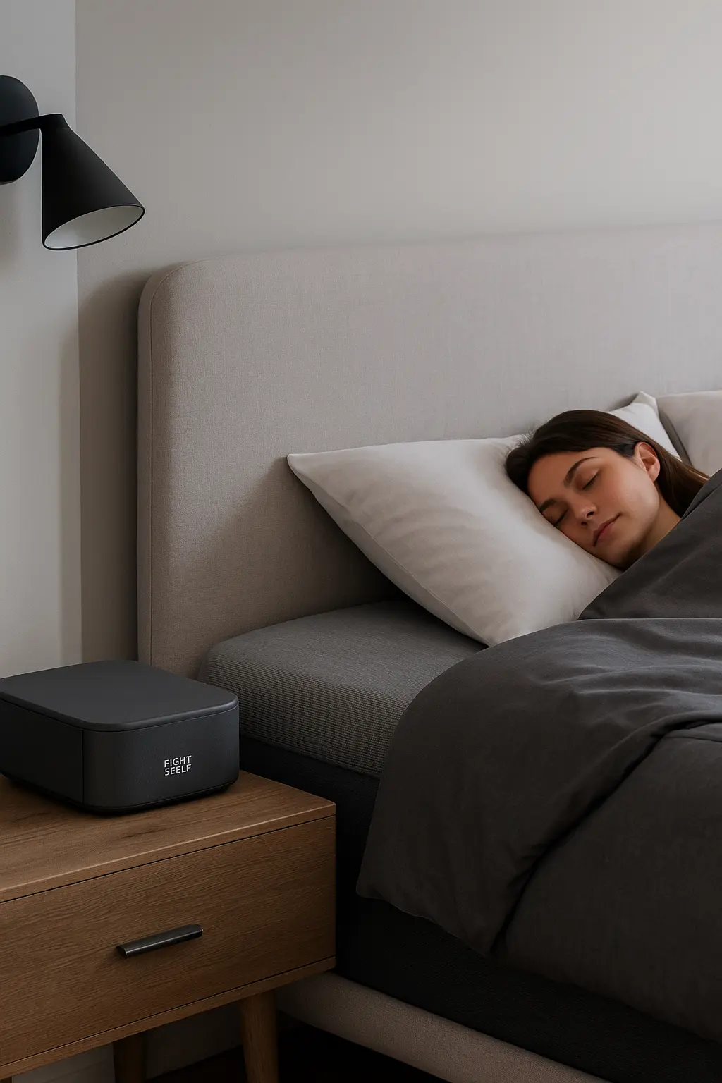 Modern smart bedroom setup featuring the Eight Sleep Pod 4 Ultra mattress with minimal daylight, highlighting comfort and technology without text overlay.